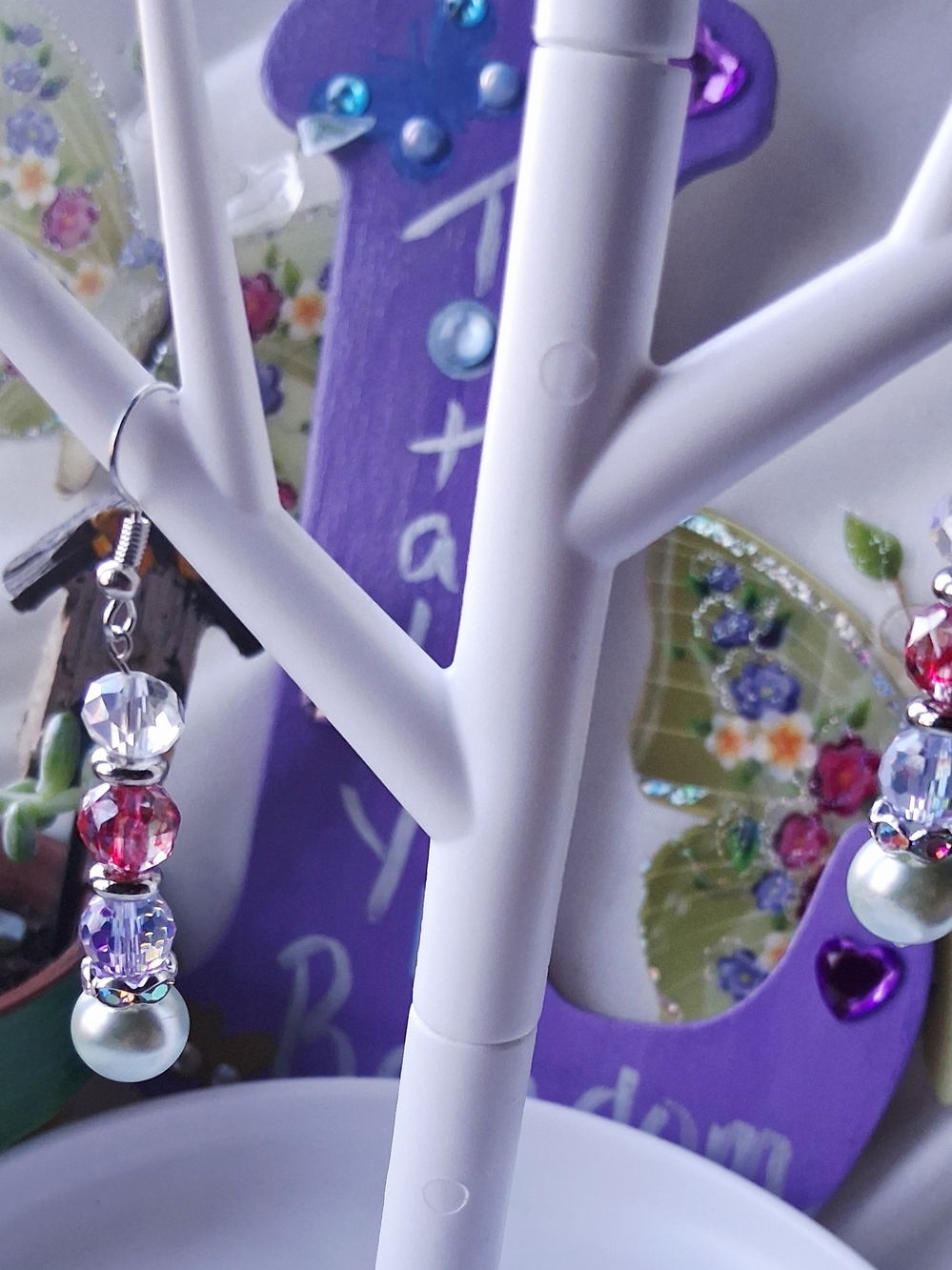 Pink & Lilac Beaded Dangle Earrings